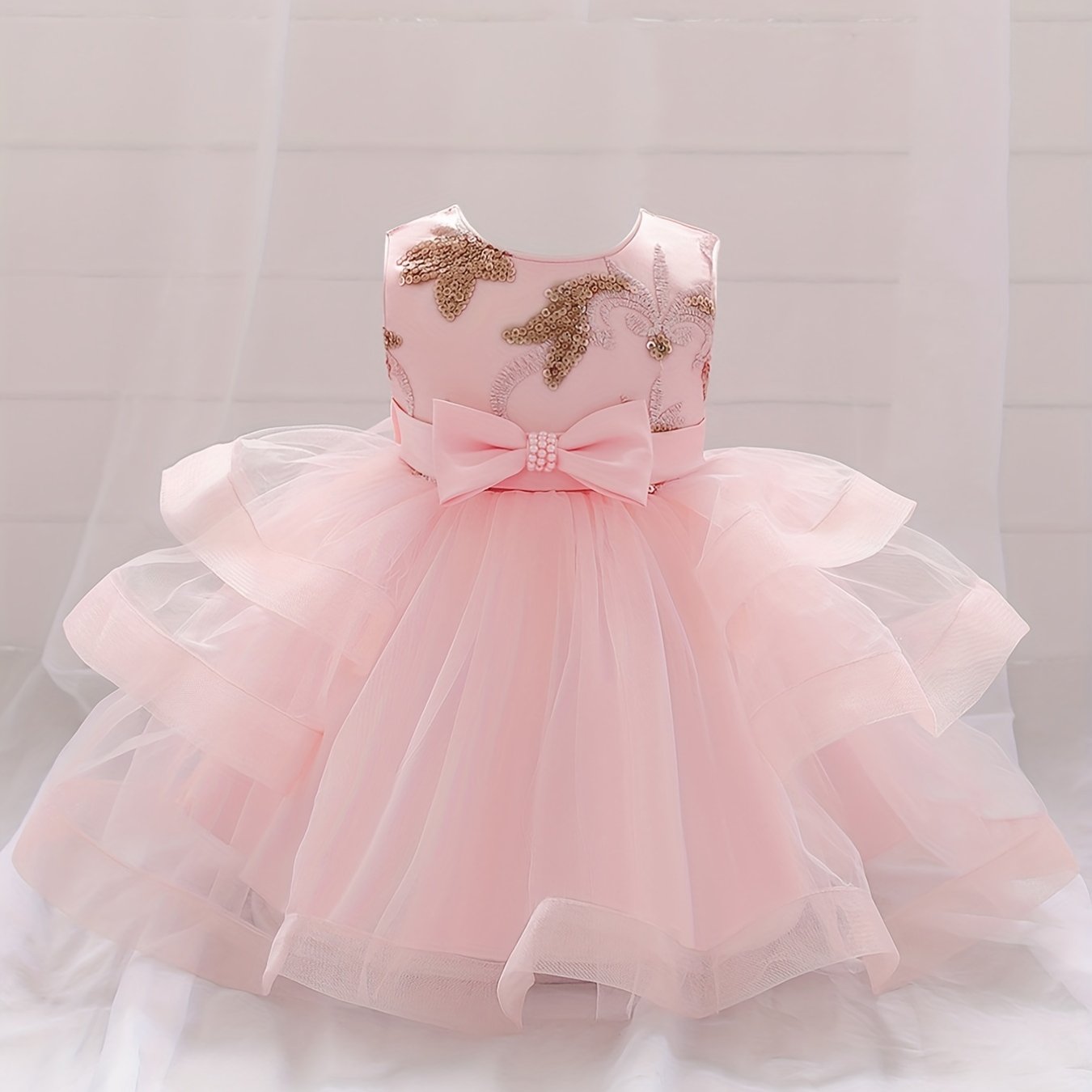 Mesh Puffy Dress Baby Christening Flower Girl Birthday Party Toddler Princess