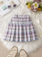 Girls Preppy Plaid Pleated Skirt Kids Casual A line Short Skirt Summer