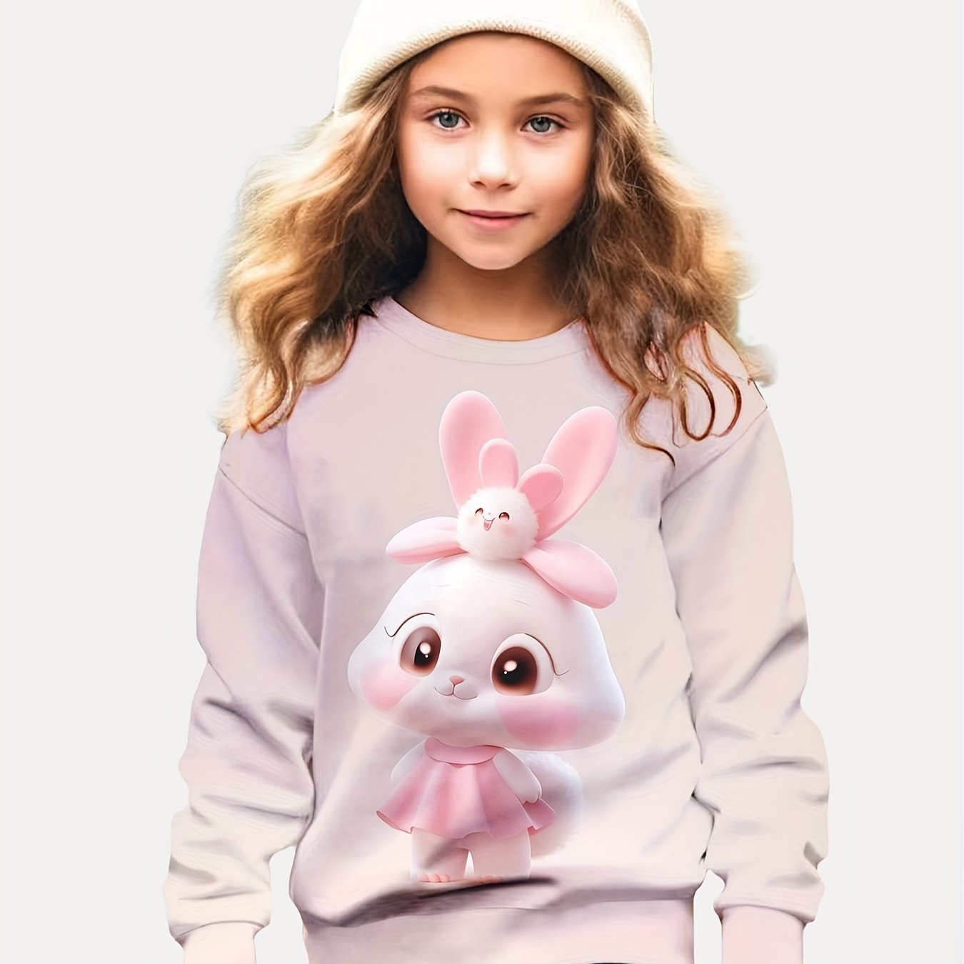 Girls Bunny Print Pullover Comfy Tops Spring Gift Sports
