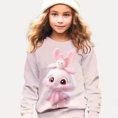 Girls Bunny Print Pullover Comfy Tops Spring Gift Sports
