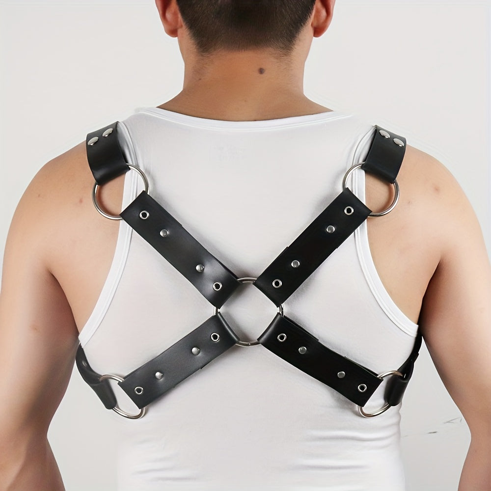 Men's Adjustable PU Leather Chest Harness for Cosplay Party