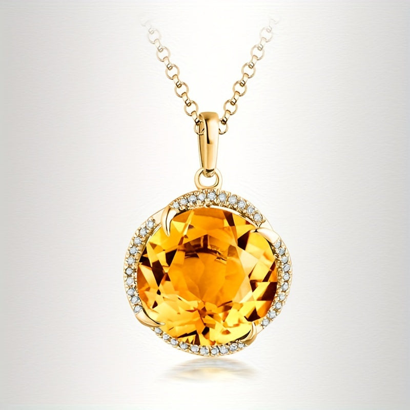 Golden Plated Yellow Zircon Citrine Pendant Clavicle Chain Necklace