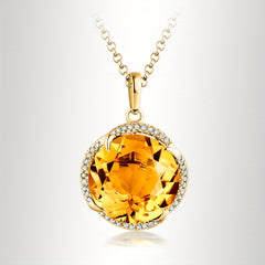 Golden Plated Yellow Zircon Citrine Pendant Clavicle Chain Necklace