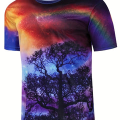 Men's Tree And Galaxy Graphic T Shirt Short Sleeve Top