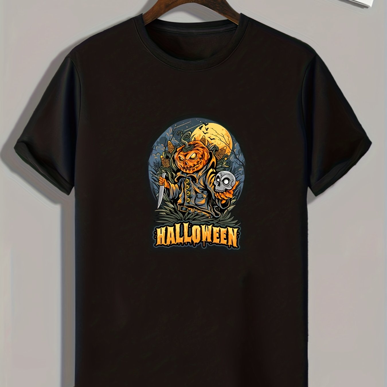 Pumpkin & Skull Pattern Men's T-Shirt - Summer Casual Tee