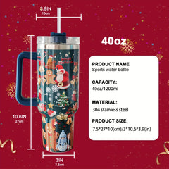 40oz Christmas Insulated Tumbler with Handle & Straw