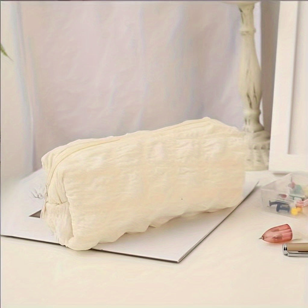 Textured Makeup Bag Zipper Brush Holder Organizer for Girls and Women