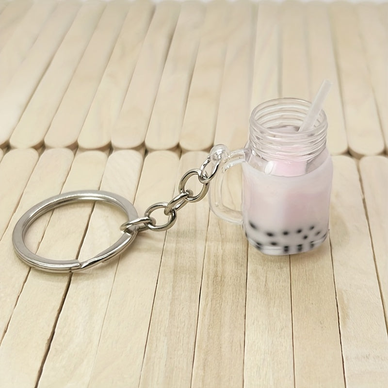 Bubble Tea Bottle Shape Key Chain Bubble Tea Key Ring Bag Car Key Ornament