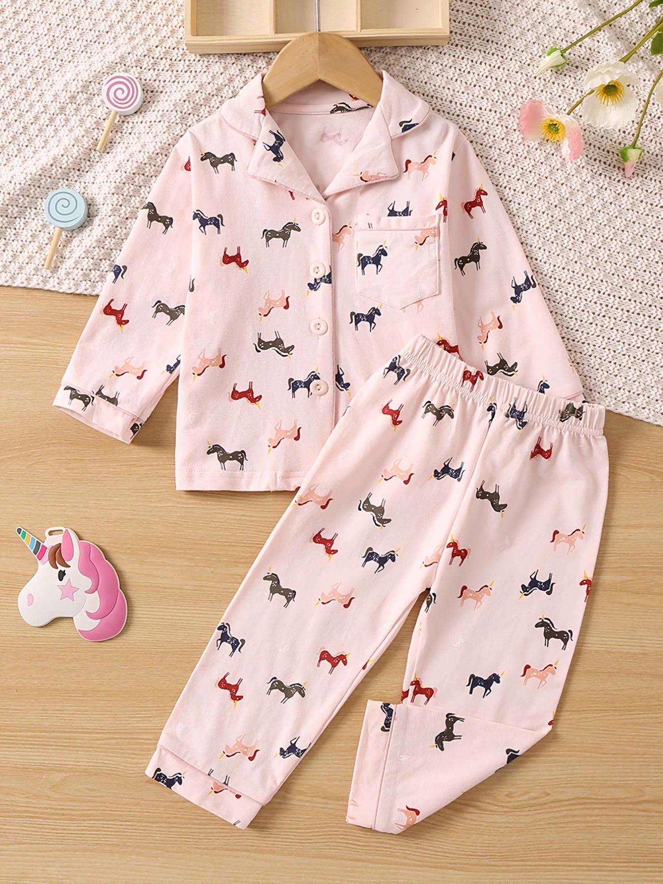 Girls Animal Print Long Sleeve Pajama Set