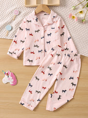 Girls Animal Print Long Sleeve Pajama Set