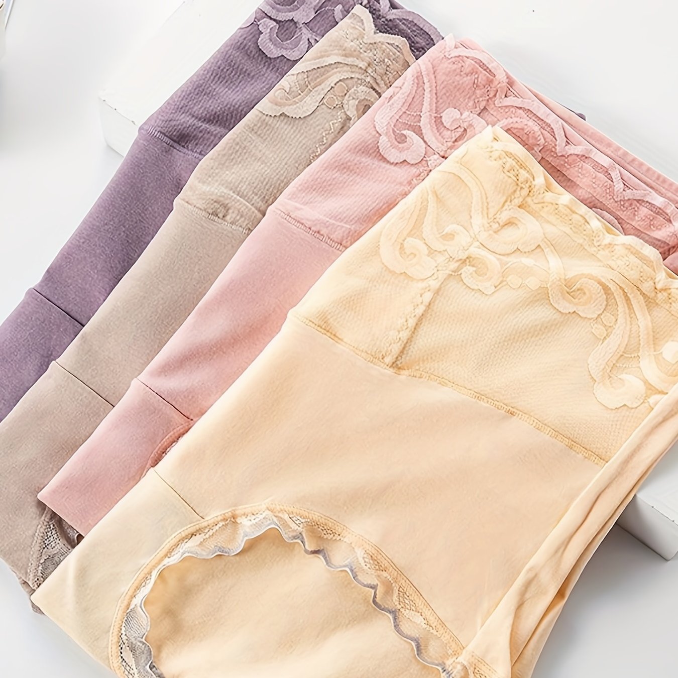 4pcs Contrast Lace Briefs Soft Intimates Panties Women's Lingerie