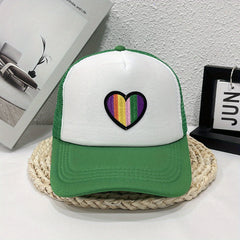 Striped Heart Embroidered Baseball Cap Trucker Hat Mesh Sun Hats Women