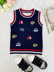 Boys Cartoon Car Graphic Print Sleeveless Sweater Vest