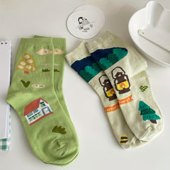 3 Pairs Cartoon Pattern Socks Comfy & Mid Tube Socks Women's Stockings & Hosiery