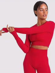 2Pcs Seamless Yoga Suit Long Sleeve Top & High Waist Leggings Set
