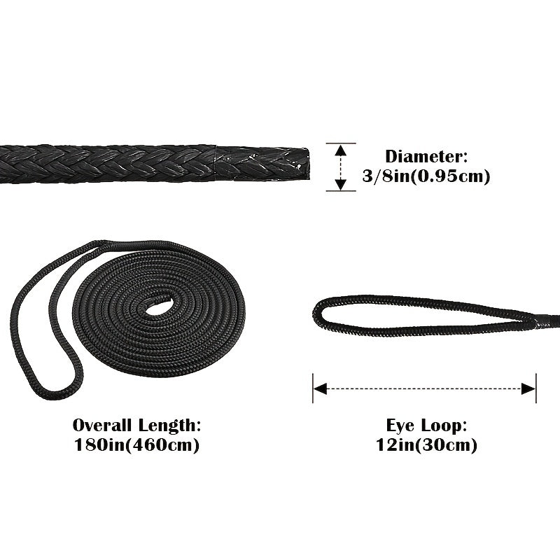 3/8 in x 46 ft Double Braided Nylon Dock Line Boat Rope Mooring Rope
