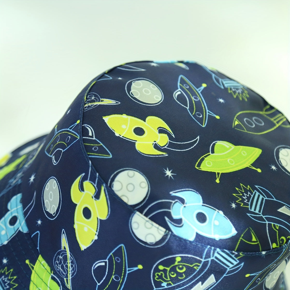 Kids Cartoon Spaceship Reversible Bucket Hat Sunscreen Cap