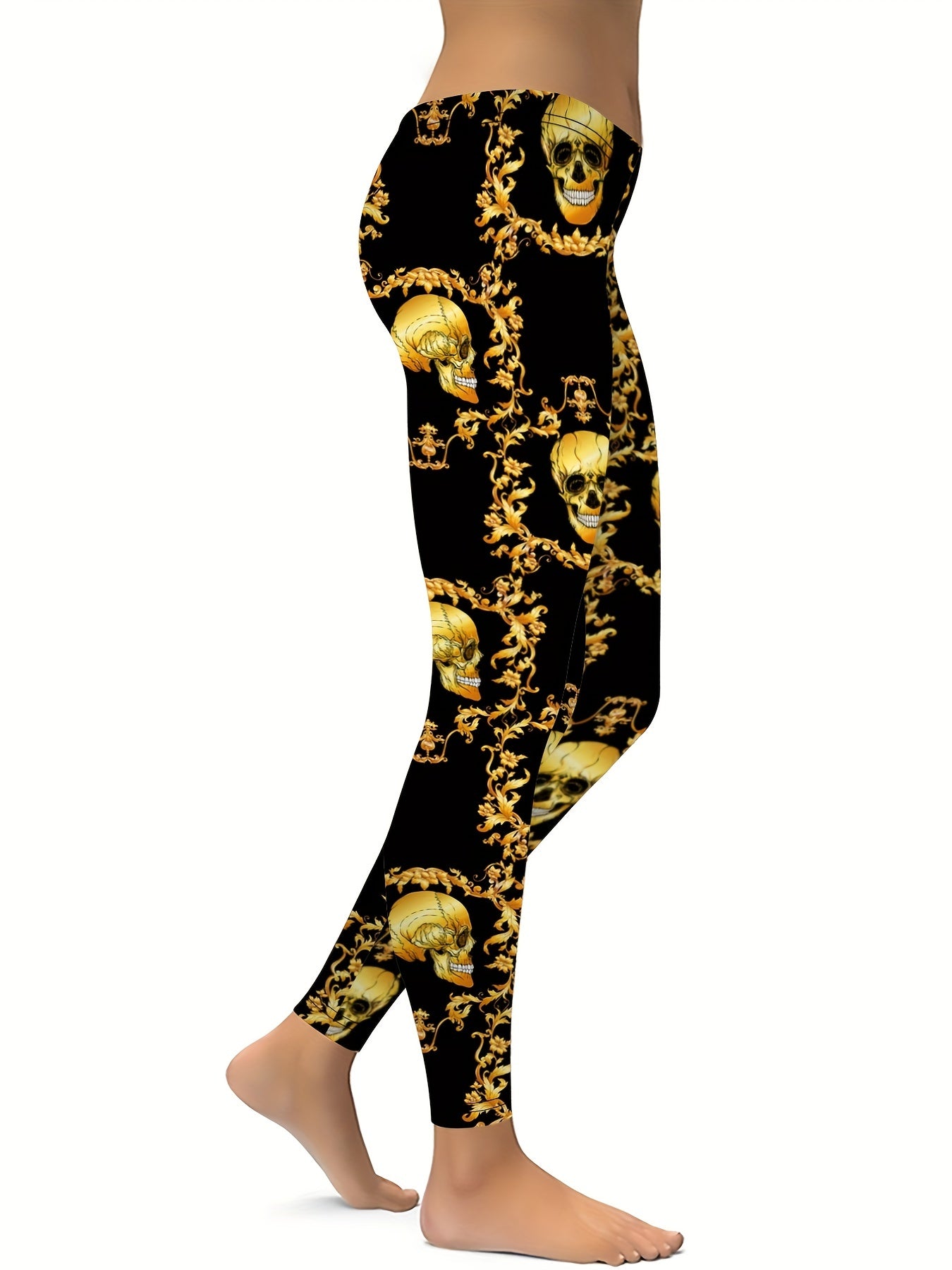 Skull Flower Graphic Sports Leggings Yoga Tight Pants Women