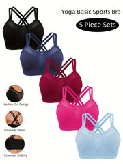 5pcs Stretch Hollow Criss Cross Sports Bra for Women