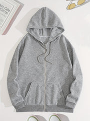 Solid Hoodies Zip-Up Sweatshirt with Pockets