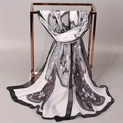 Geometric Flower Print Chiffon Scarf Thin Windproof Shawl