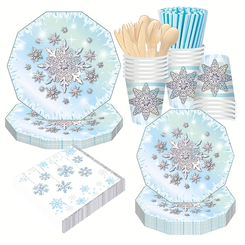Snowflake Party Tableware Set - Plates, Cups & Napkins for Birthdays