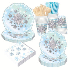 Snowflake Party Tableware Set - Plates, Cups & Napkins for Birthdays