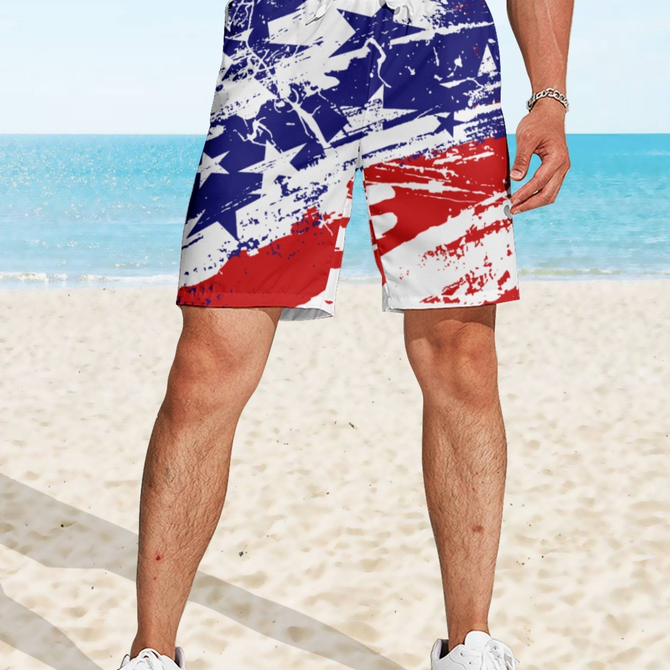 Star & Stripe Print Shorts - Drawstring Summer Beach Shorts