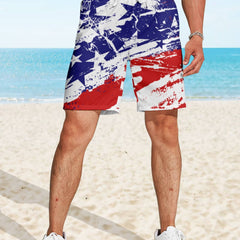 Star & Stripe Print Shorts - Drawstring Summer Beach Shorts