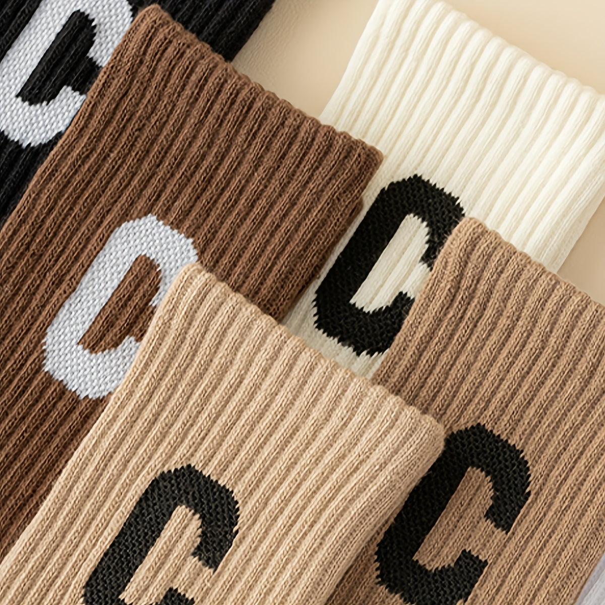 5 Pairs Letter Print Ribbed Socks Women's Mid Tube Stockings