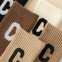 5 Pairs Letter Print Ribbed Socks Women's Mid Tube Stockings