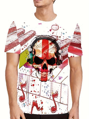Colorful Skull Print Men's T-shirt 3D Digital Top Crew Neck