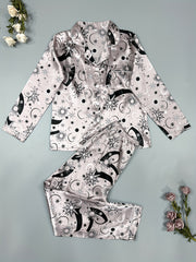 Starry Print Satin Pajama Set Long Sleeve Top & Pants