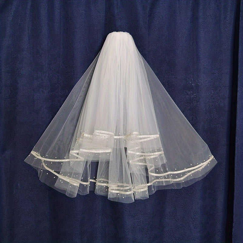2 Tiers Ribbon Edge Bridal Wedding Veil Hair Accessories