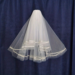 2 Tiers Ribbon Edge Bridal Wedding Veil Hair Accessories