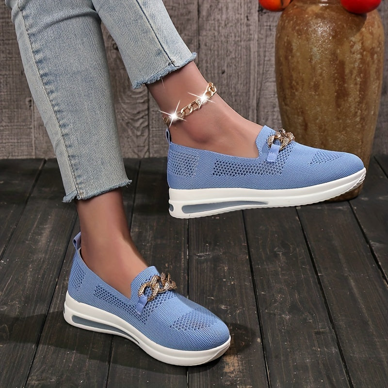 Women's Chain Decor Platform Sneakers Slip On Outdoor Shoes