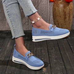Women's Chain Decor Platform Sneakers Slip On Outdoor Shoes