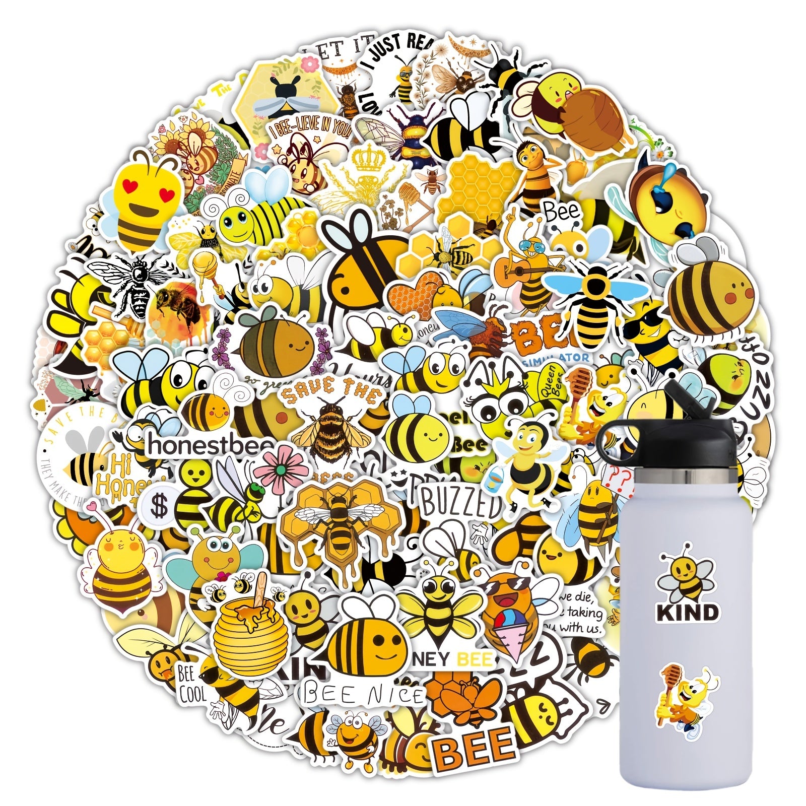 101pcs Bumble Bee Stickers for Water Bottles Crafts Scrapbooking Party Favors