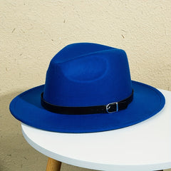 Metal Buckle Decor Big Brim Jazz Hat Men Women Retro Top Hat