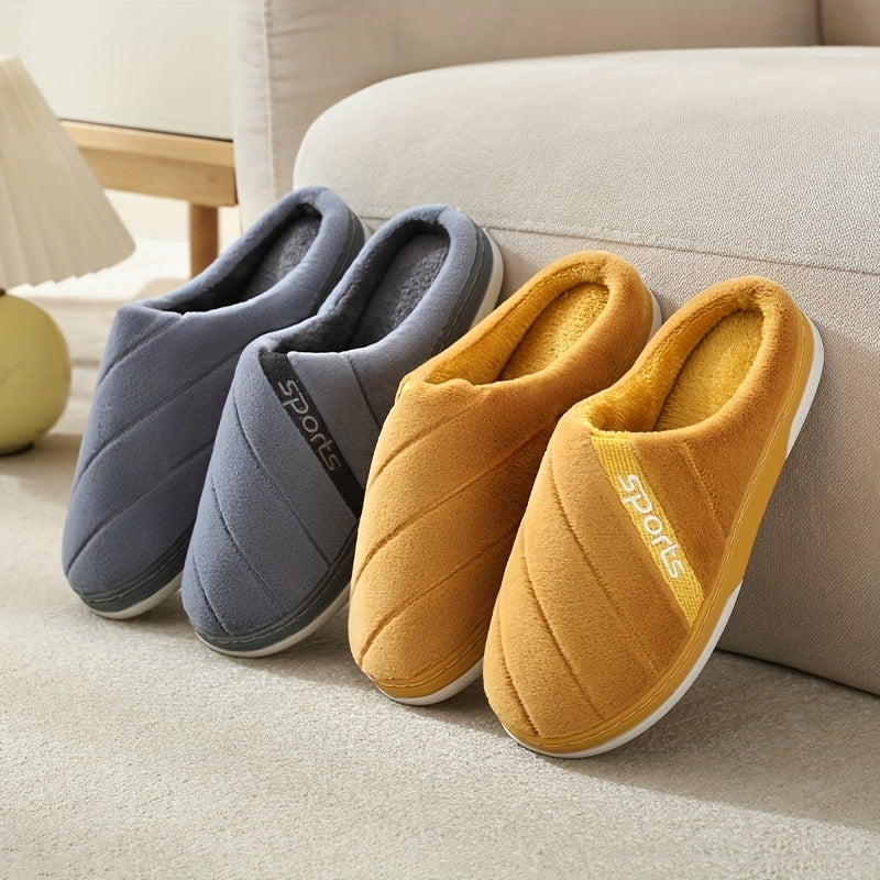 Men's Stripped Fleece Slip On Slippers Warm Keep Assorted Colors Casual Shoes