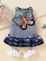 Baby Girls Butterfly Denim Dress Summer Clothes