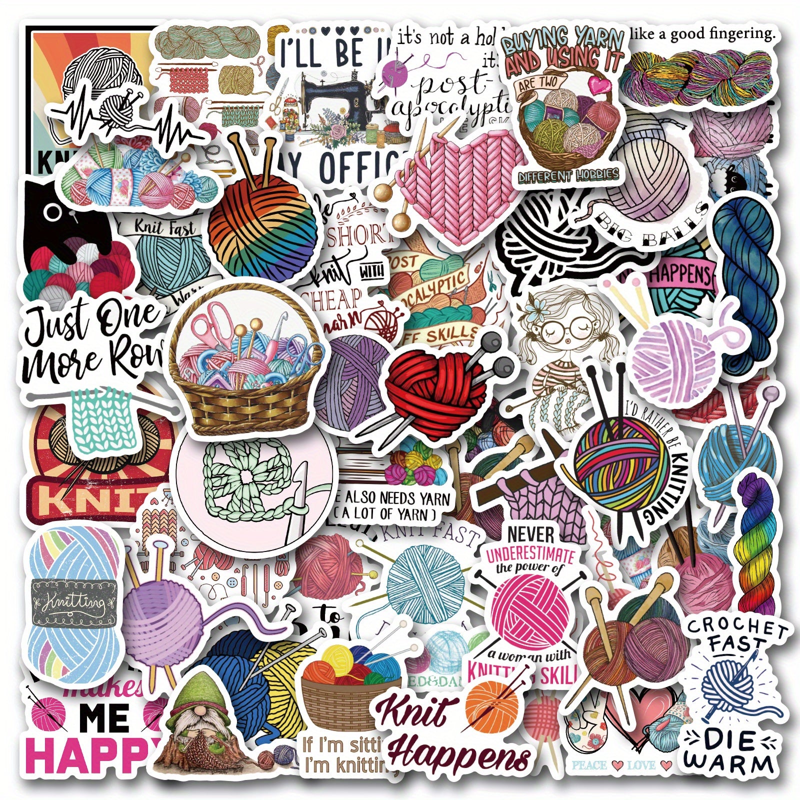 60pcs Knitting Vinyl Stickers Water Bottle Laptop Scrapbooking