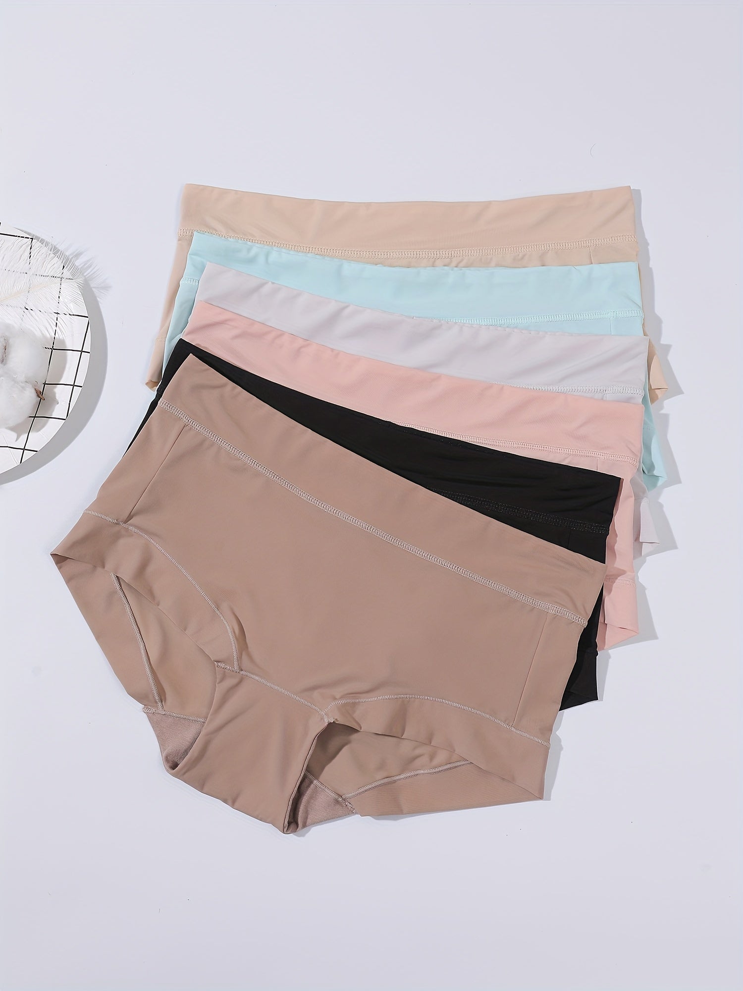 6pcs Seamless Briefs Mid Rise Stretchy Intimates Panties Women's Lingerie