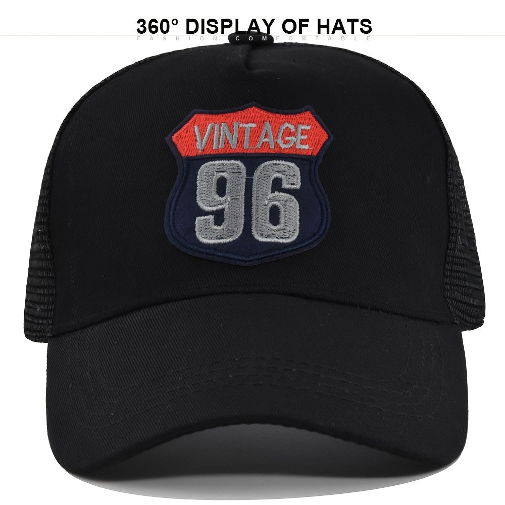 VINTAGE 96 Embroidered Baseball Cap Breathable Unisex Outdoor Fishing Hat