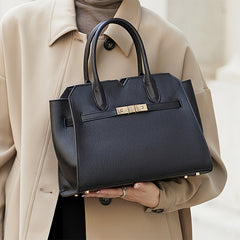 Large Capacity Beige Leather Handbag with Adjustable Strap
