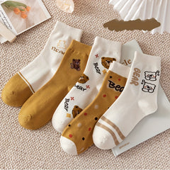 5 Pairs Bear Print Socks for Women