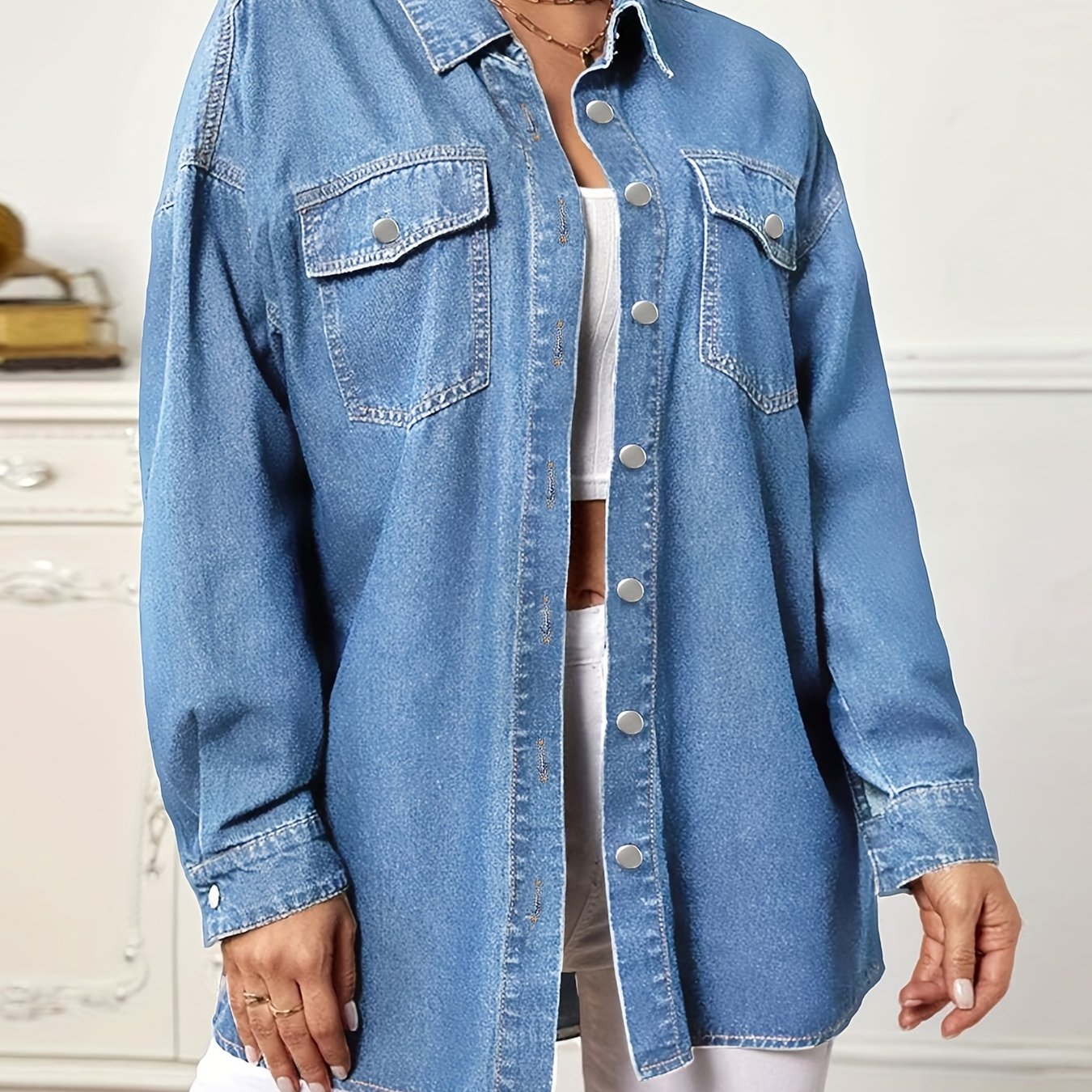 Flap Pockets Long Sleeves Denim Jackets Women's Clothing