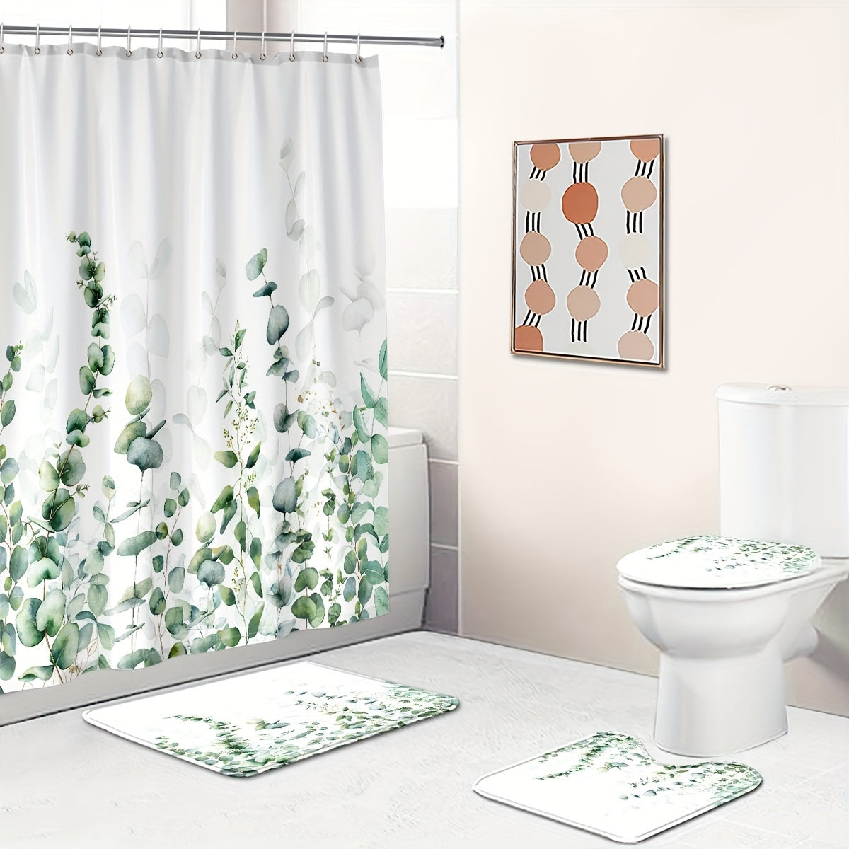 Watercolor Plant Shower Curtain Set Bathroom Decor 12 Hooks