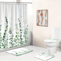 Watercolor Plant Shower Curtain Set Bathroom Decor 12 Hooks