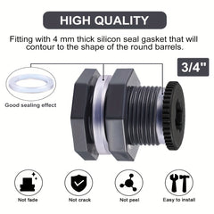 2 Sets PVC Bulkhead Fitting With Plugs for Rain Barrels Aquariums Water Tanks